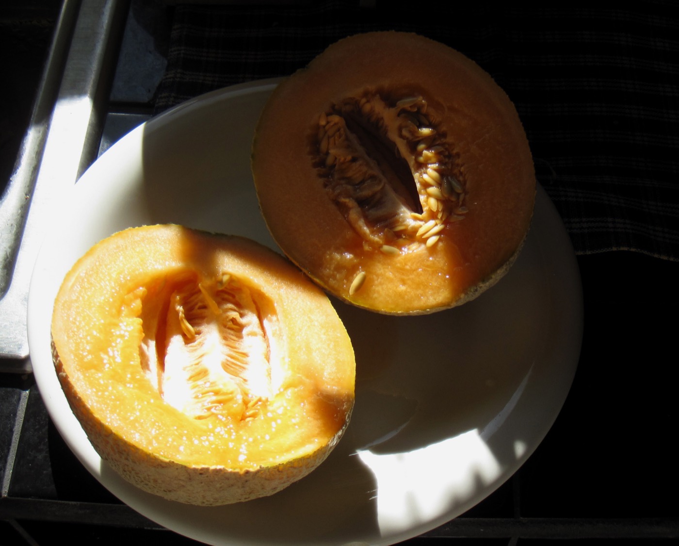 A cantaloupe melon and cross section